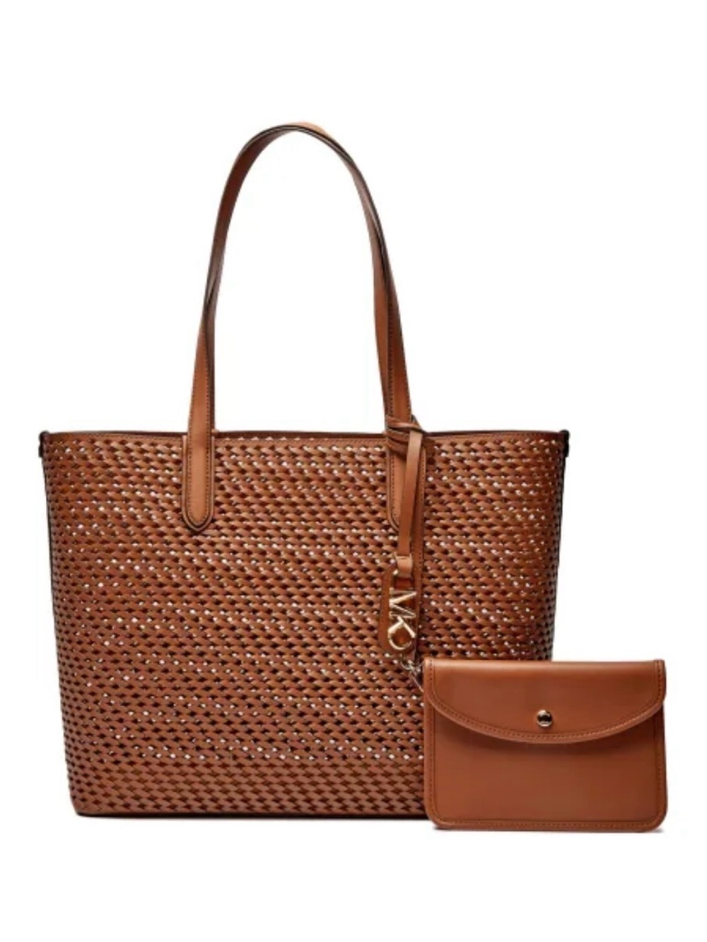 Michael Kors Cognac Woven Leather Tote with Matching Pouch